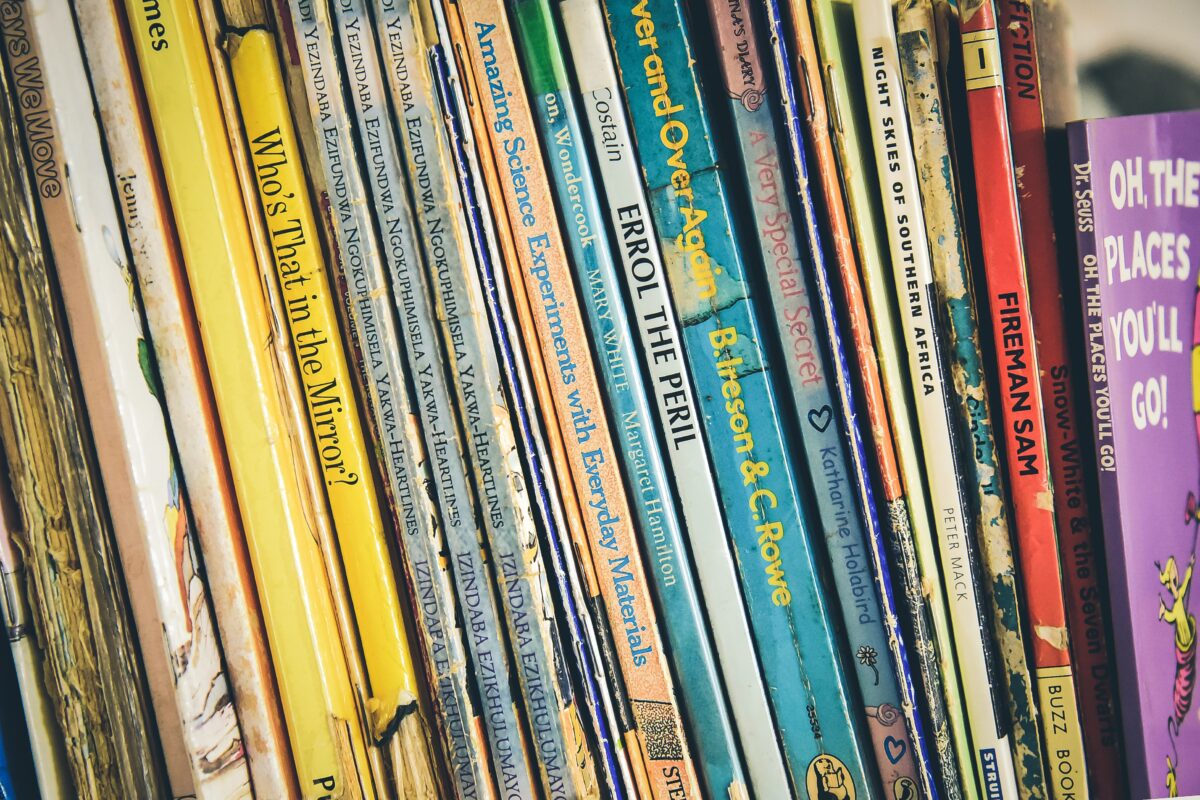 row of children's books on shelf