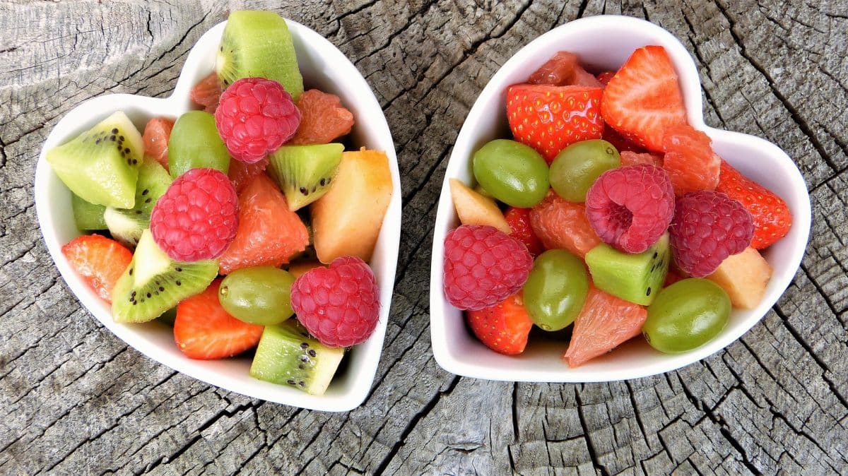 fruit medley in heart shaped bowls