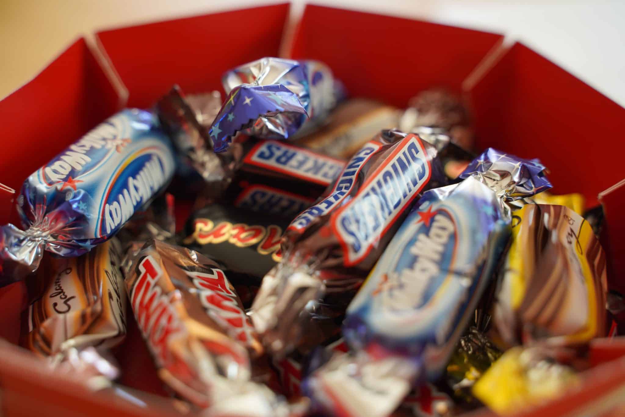 a bucket of halloween candy